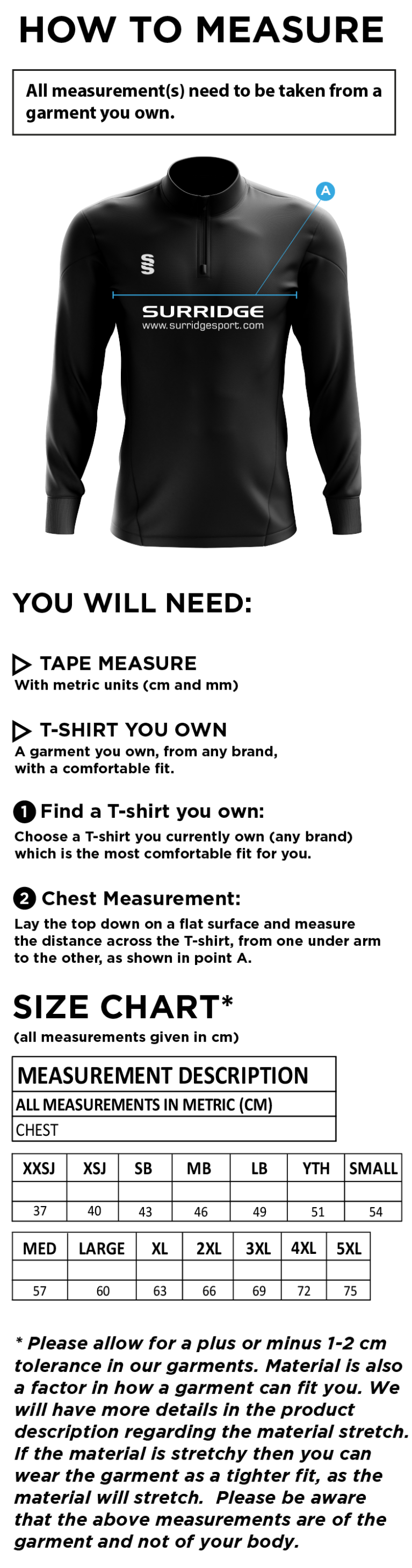 Alexandra Park ACTIVE PERFORMANCE TOP - Size Guide