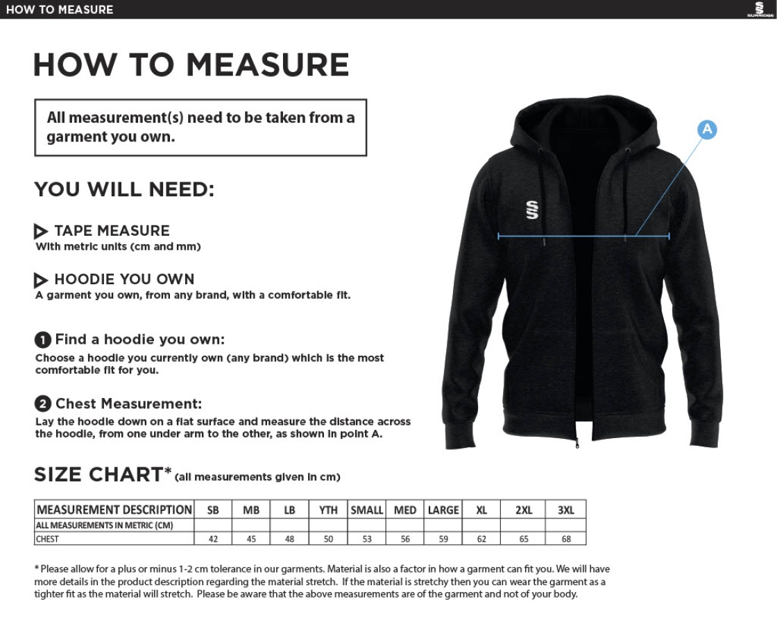 Alexandra Park Dual Full Zip Hoody : Navy - Size Guide