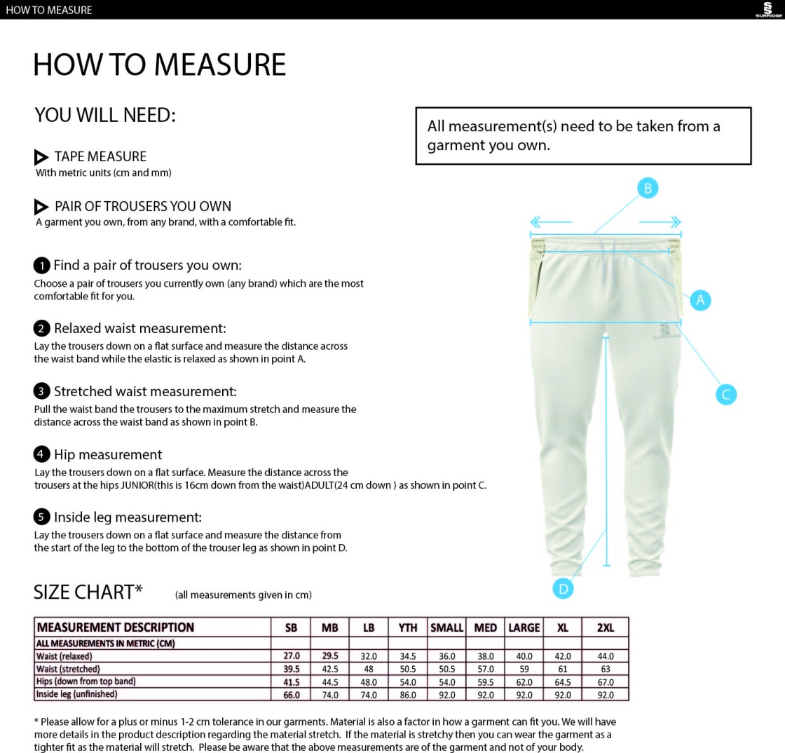 Alexandra Park CC Blade Playing Pant - Size Guide