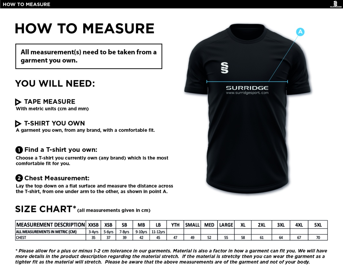 Alexandra Park Dual Games Shirt : Sky - Size Guide