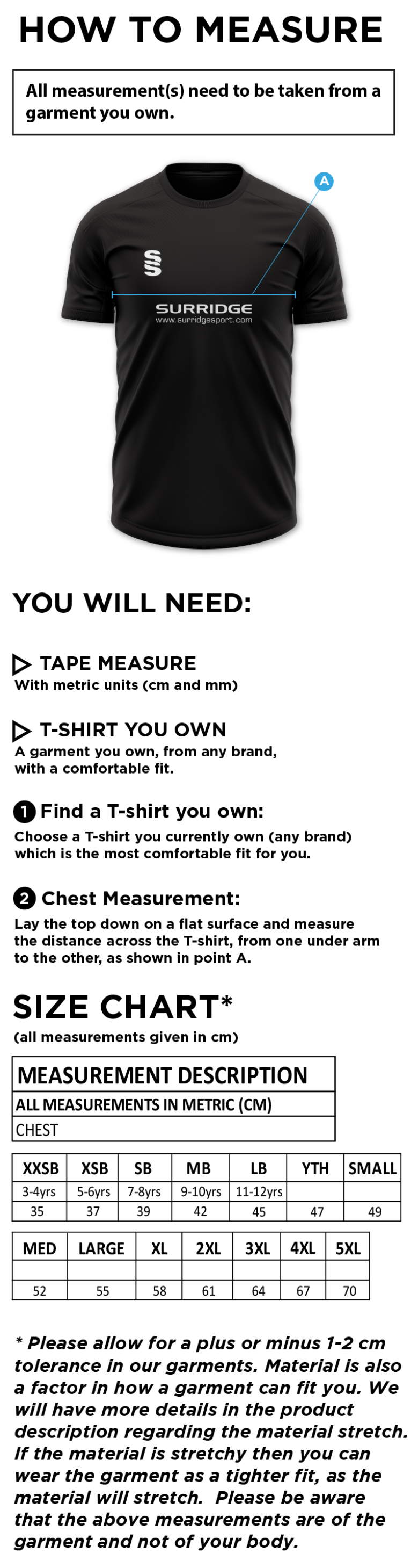 Alexandra Park Dual Games Shirt : Sky - Size Guide
