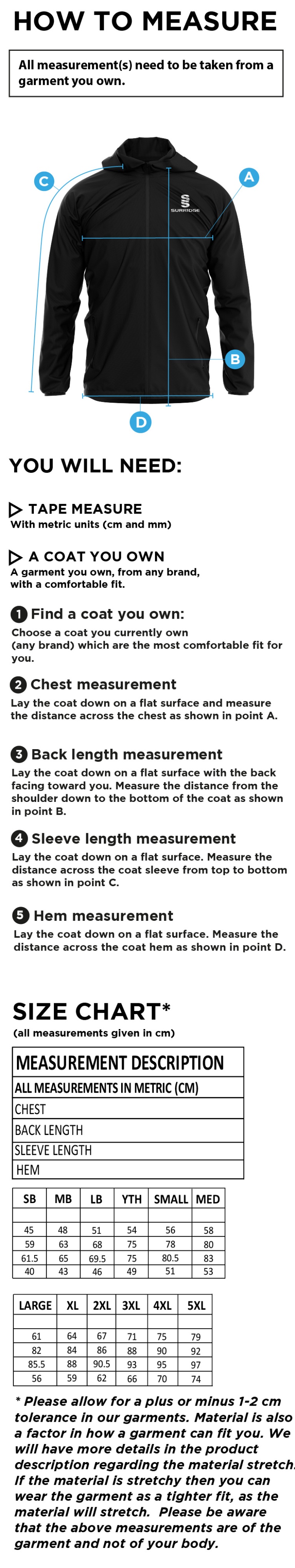 Alexandra Park Dual Full Zip Training Jacket : Navy - Size Guide